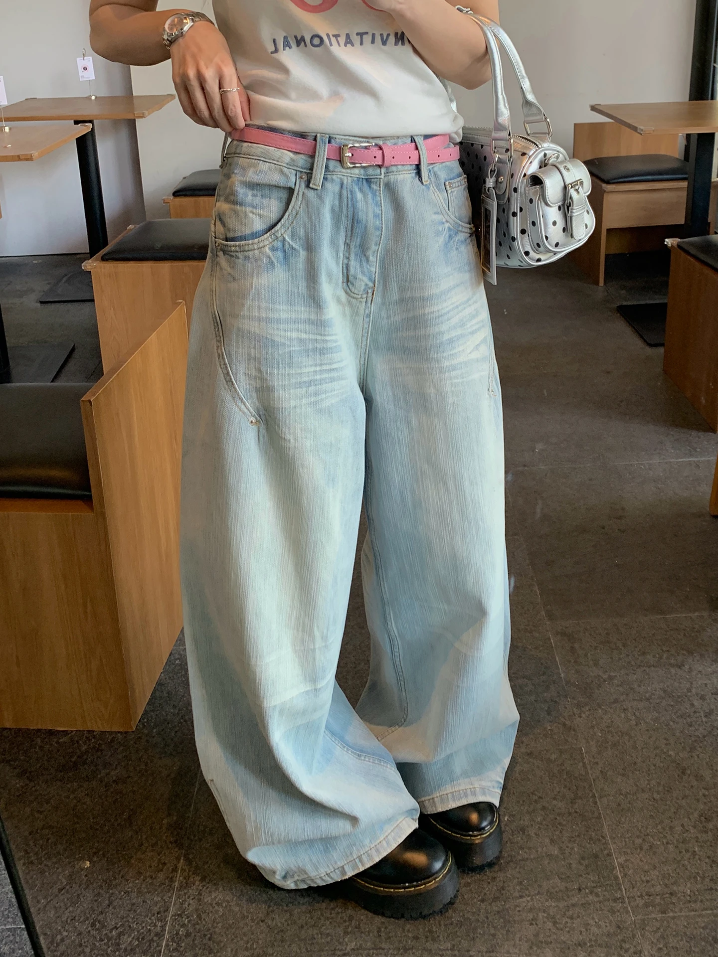 

High Waist Straight Leg Wide Leg Jeans Women's Versatile Design Spring Cleanfit Cotton Comfortable Soft Style Retro Wash