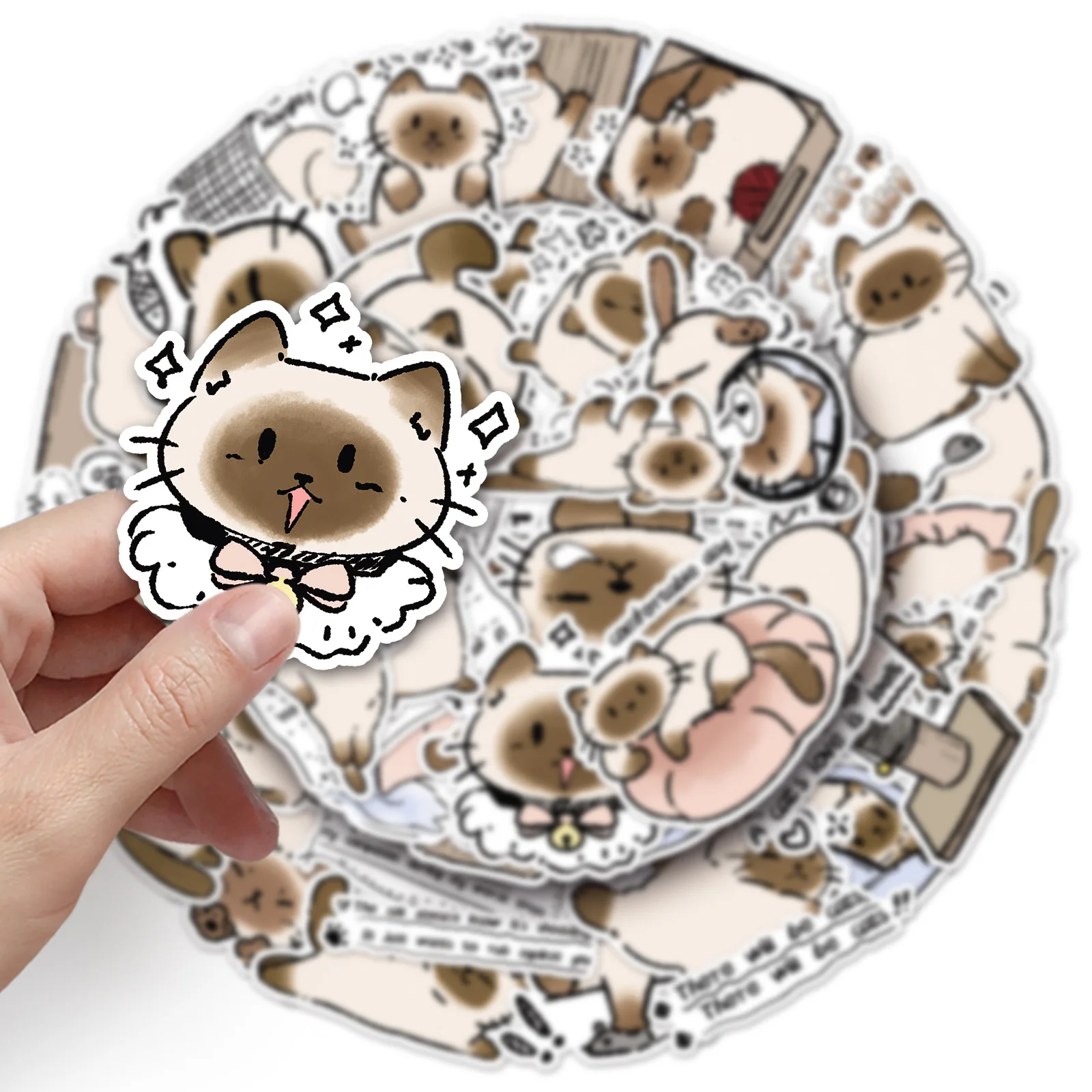 50 Stück Siamesische Katzen-Aufkleber Niedliche Katzen-Graffiti Tier-Cartoon-Sticker für Kühlschrank, Gepäck, Laptop, Handy, Gitarre, Auto, Tasse, Fahrrad, Dekorationen, Spielzeug