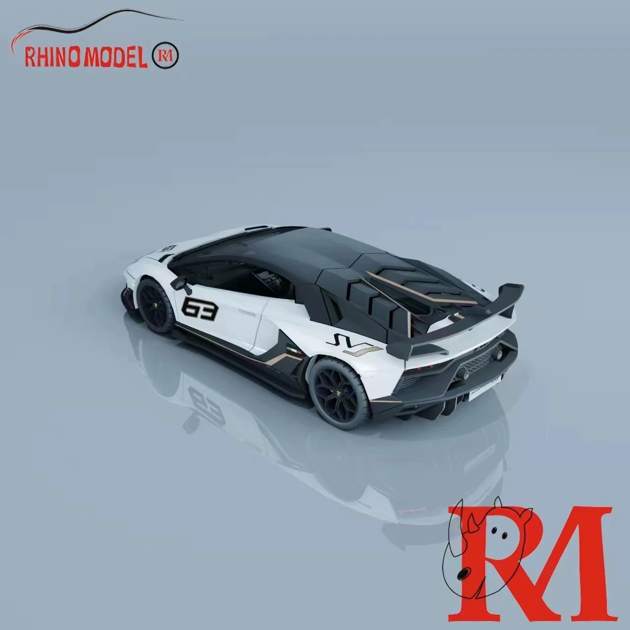 Rhino Model 1:64  Aventador svj 63 White Diecast Model Car