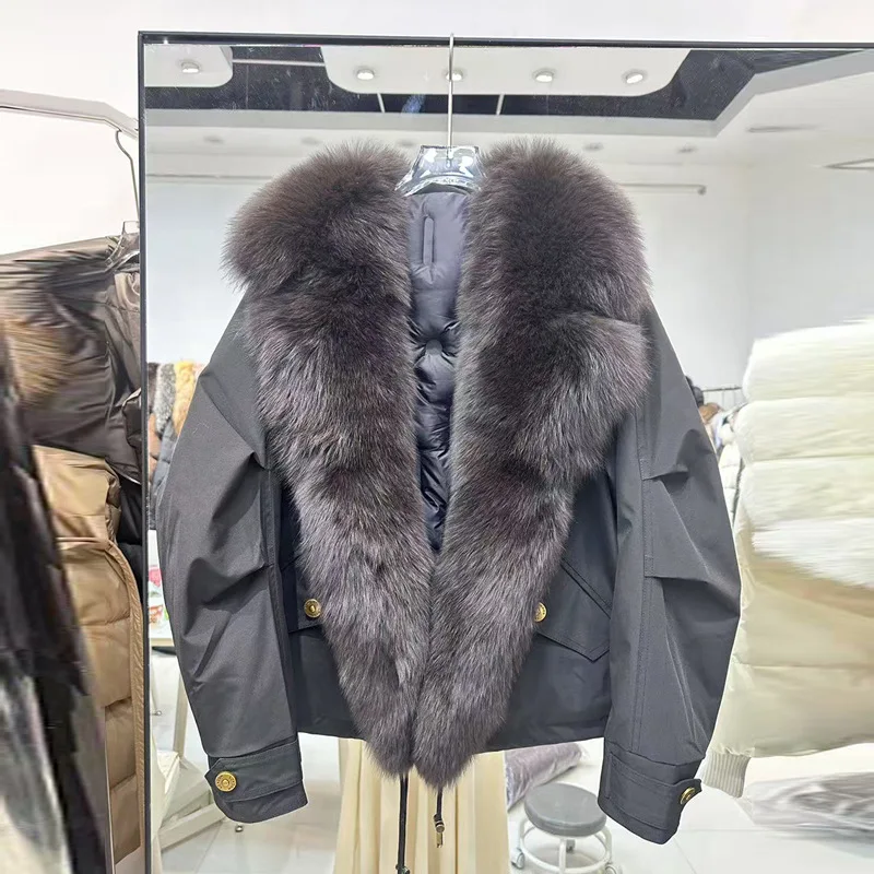 New Fashion Lady Winter Parkas Elegant Fox Fur Overcoat Zip Liner Warm Jacket Women Coats 2025 Outerwear Parka Street wear