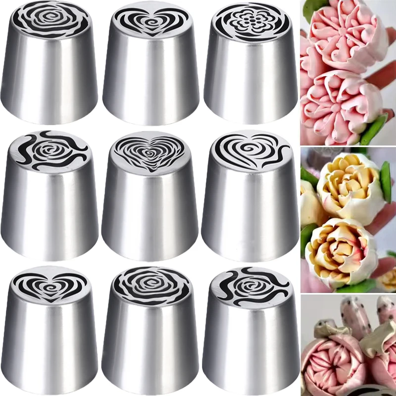 Juego de puntas de tubería de acero inoxidable, Kit de decoración de flores rosas para pasteles, para manualidades, magdalenas, galletas, hojaldre, herramientas de boquillas rusas