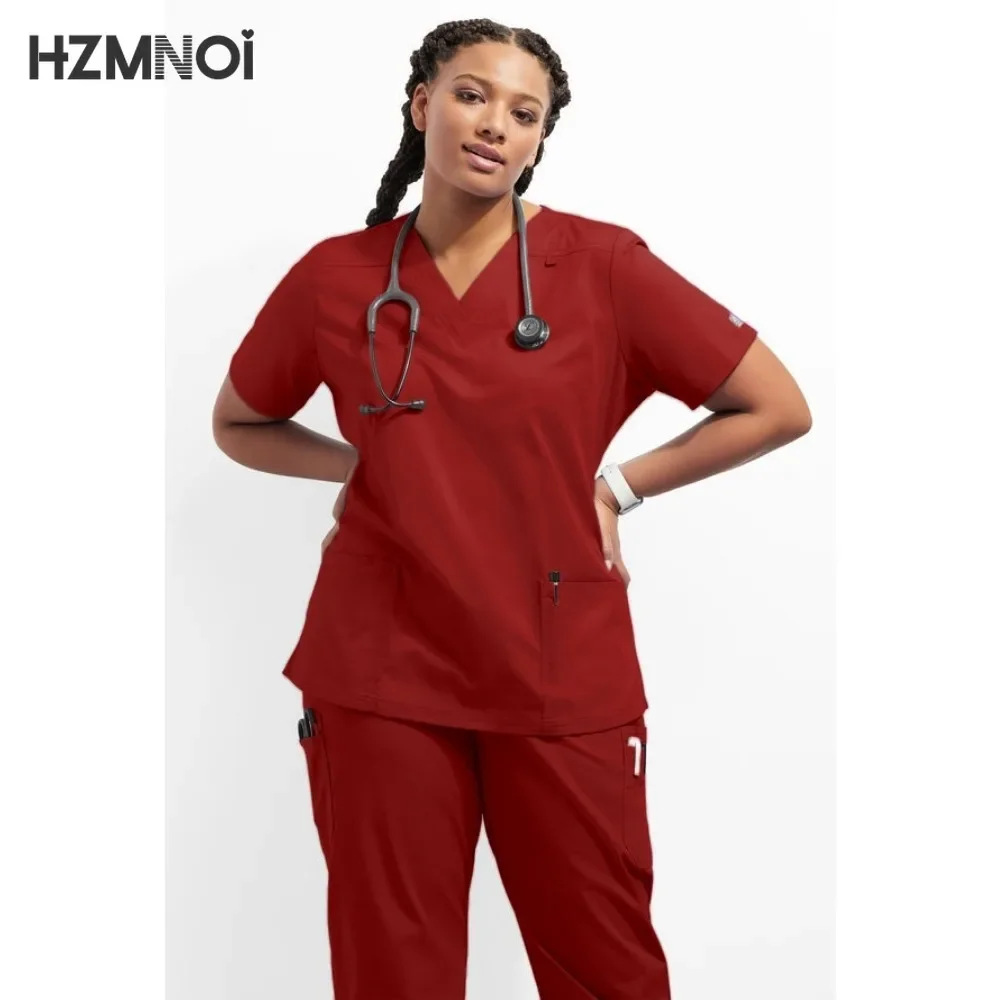 بدلة زي موحد للممرضات بجيوب للنساء ، ملابس عمل بيطرية ، ملابس فرك وبنطال ، لون واحد ، أكمام قصيرة ، زي موحد للممرضات ، زي موحد للعربات