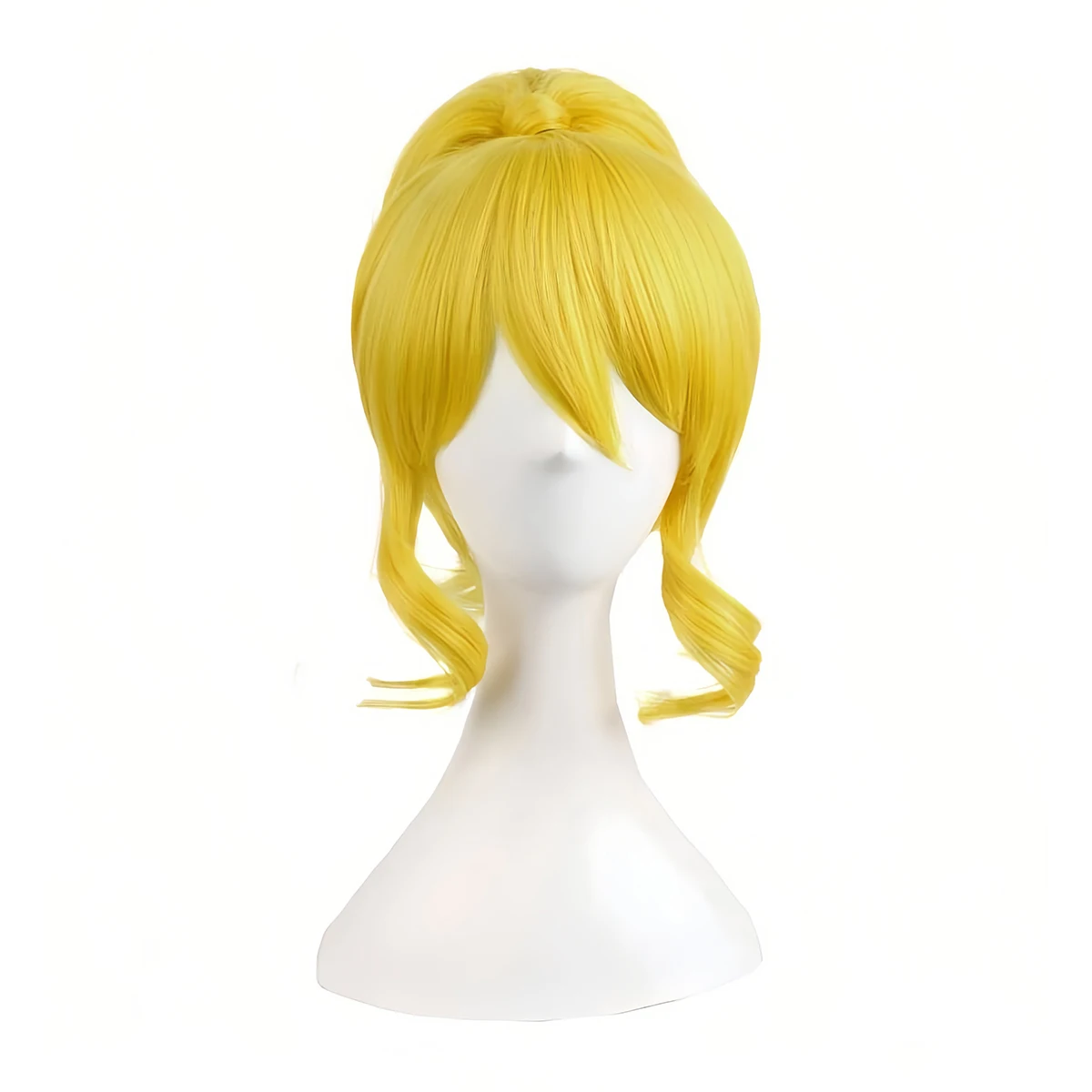 مشرق الذهبي الأصفر 30 سنتيمتر/12 بوصة شعر مستعار اصطناعي ، عالية ذيل حصان الانفجارات المائلة مجعد الجانبين شين تأثيري يوميا