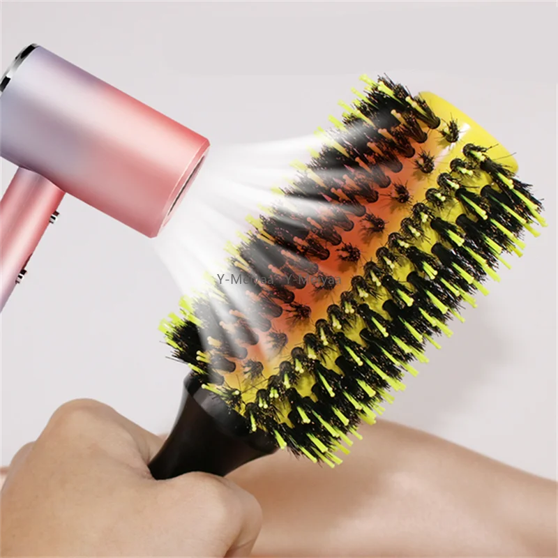 1/6 Stück Wildschweinborsten-Holzkamm Runde Haarbürste Lockenbürsten Damen-Haarstyler Professionelles Friseur-Styling-Werkzeug – Detail 2