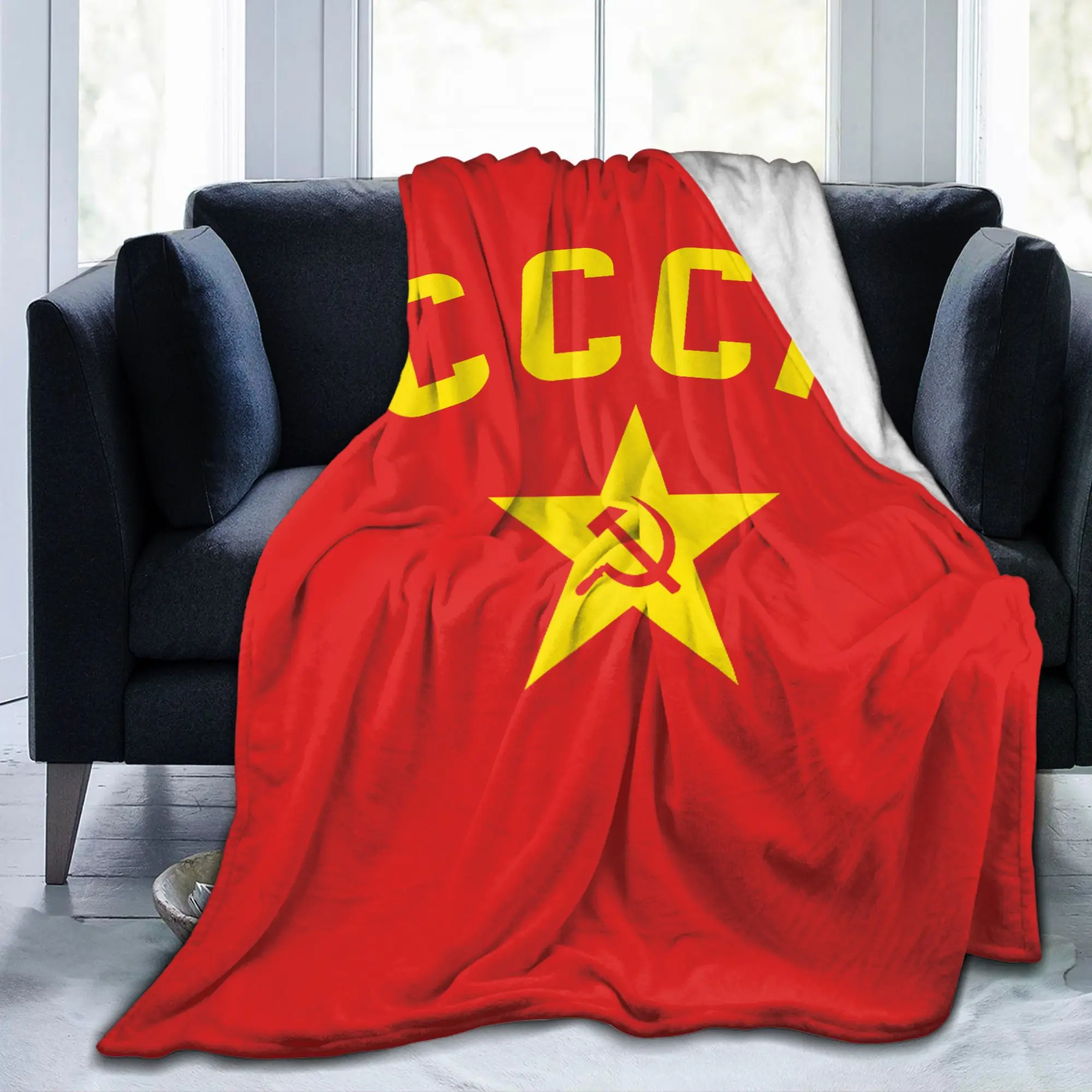 USSR Soviet Union Russian CCCP Funny Blankets Flannel Hammer Sickle Ultra-Soft Throw Blankets for Bedding Airplane Portable