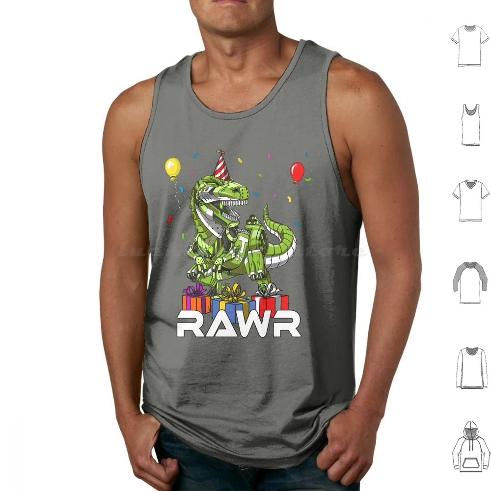 T-Rex Dinosaur Rawr Birthday Party Tank Tops Print Cotton Dinosaur Lover Funny Dinosaur Cartoon Dinosaur Funny T Rex