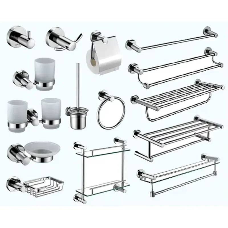 High Quality Bathroom Accessories Set SUS304 Stainless Steel Wall Mounted Hardware Kit for Modern Home Bath Room Decor
