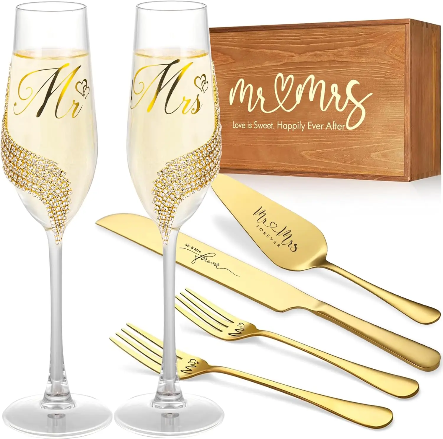 

Wedding Cake Knife & Server Set, Gold Champagne Flutes for Bridal Shower Gifts