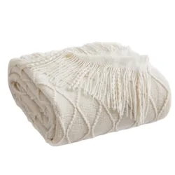 Cream White Nordic Gift Knitted Blanket with Tassel Decorative Bed Thread Blanket Sofa Office Nap Throw Blankets Towel Bed Plaid