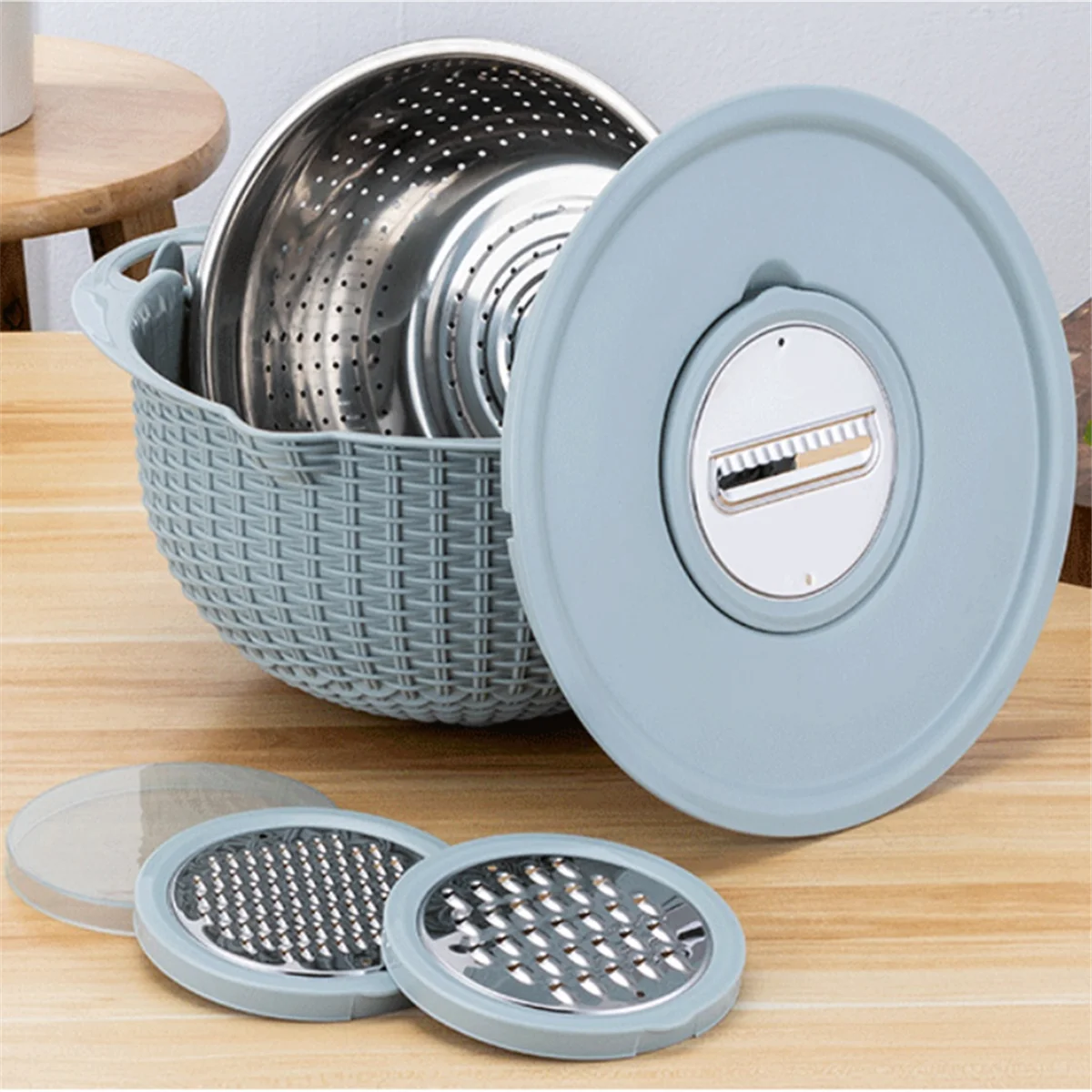 

Colander with Mixing Bowl Grater Set Colander Bowl Fruit Strainer Bowl Colanders&Food Strainers Rotatable Kitchen Bowl-A