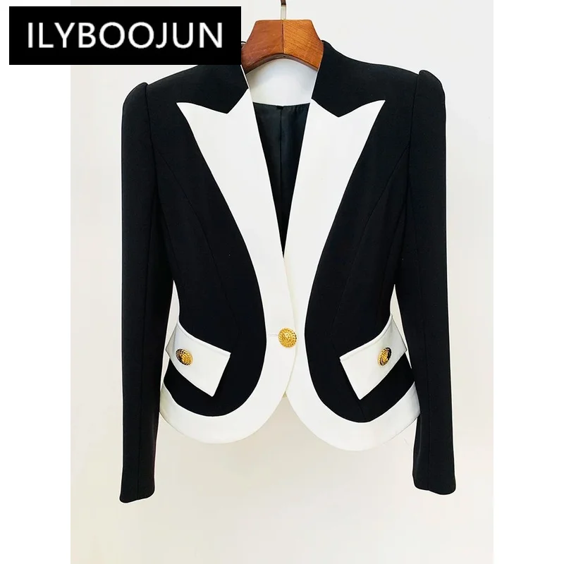 ILYBOOJUN-Blazer de Botão Único para Mulheres, Jaqueta Designer, Color Block, Nova Moda, 2024