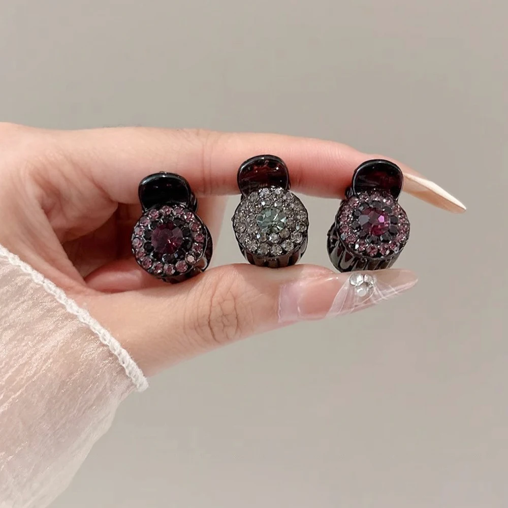 Artiglio per capelli di lusso con strass completo Ragazza Ins Stile Mini formato Clip di squalo rotondo per capelli sottili Decorazione con botto laterale Copricapo per uso quotidiano