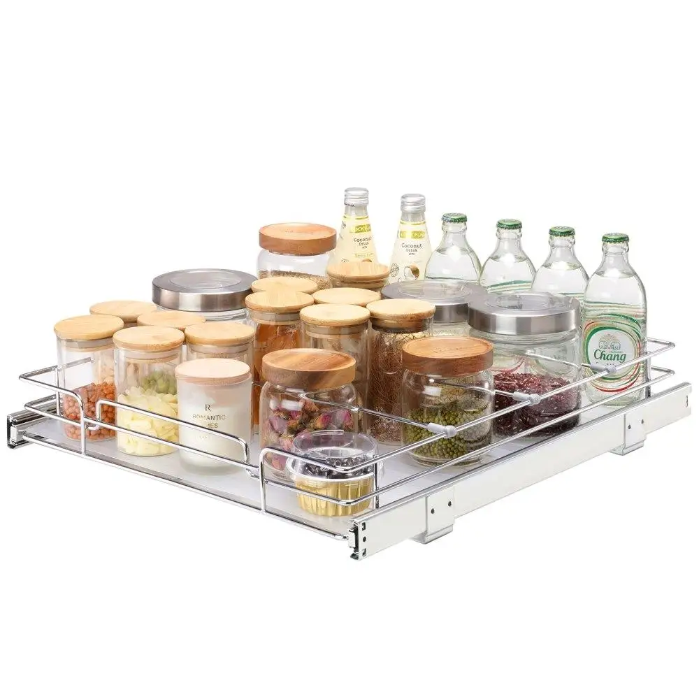 

Heavy Duty Pull Out for cabinet Organizer Chrome Steel Sliding Drawer Storage for home Kitchen Bathroom Under Sink 20x22x7