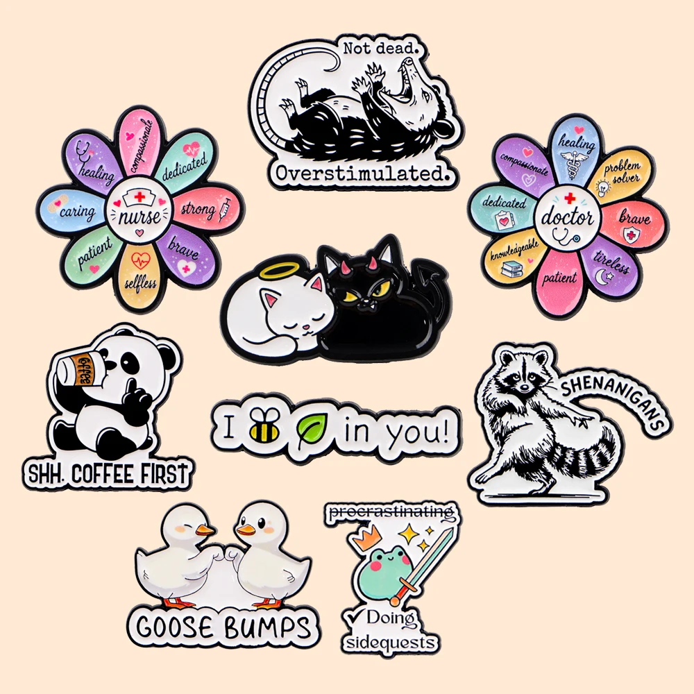 Cute Animals Lapel Pins Badges Brooch for Clothes Funny Quotes Enamel Pins Backpack Accessories Decorative Jewelry Gifts