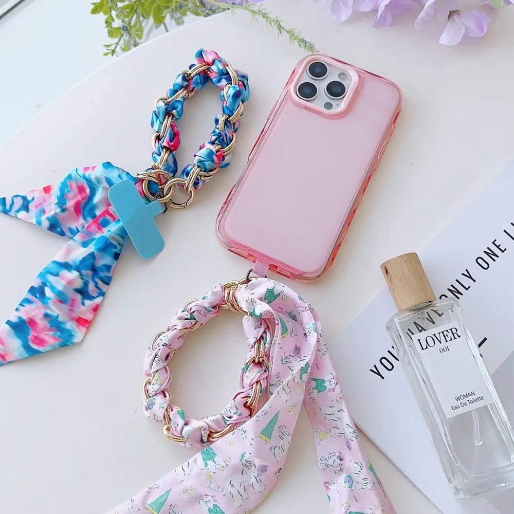 Modisches Seidenschal-Telefon-Lanyard mit abnehmbarem Handschlaufe, Seidenseil, Schlüsselanhänger, Ring, Kordel, Patch, Telefonhalter, Hängekette