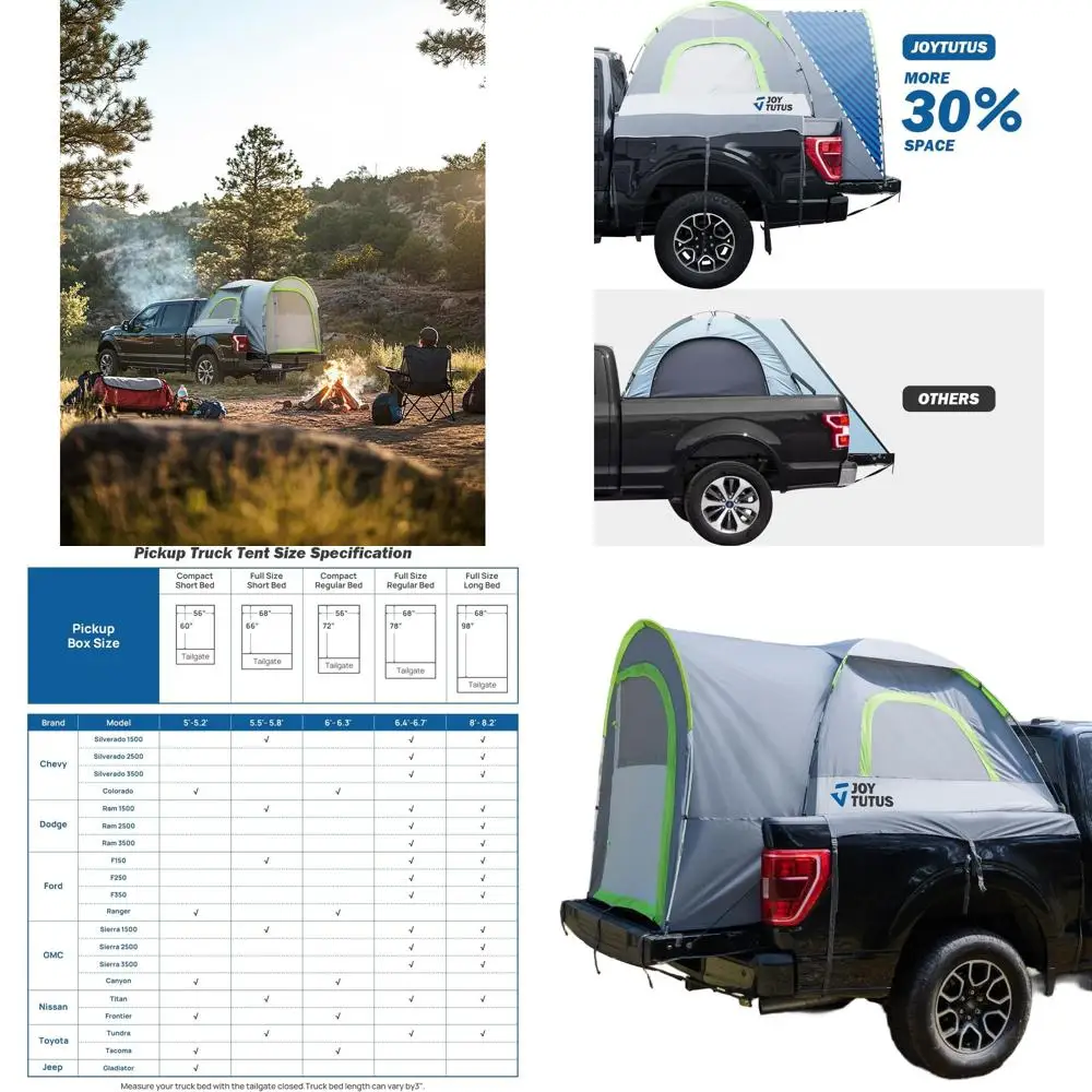 

6.5ft Waterproof Double Layer Truck Tent with Sky View for 2, Gray Green