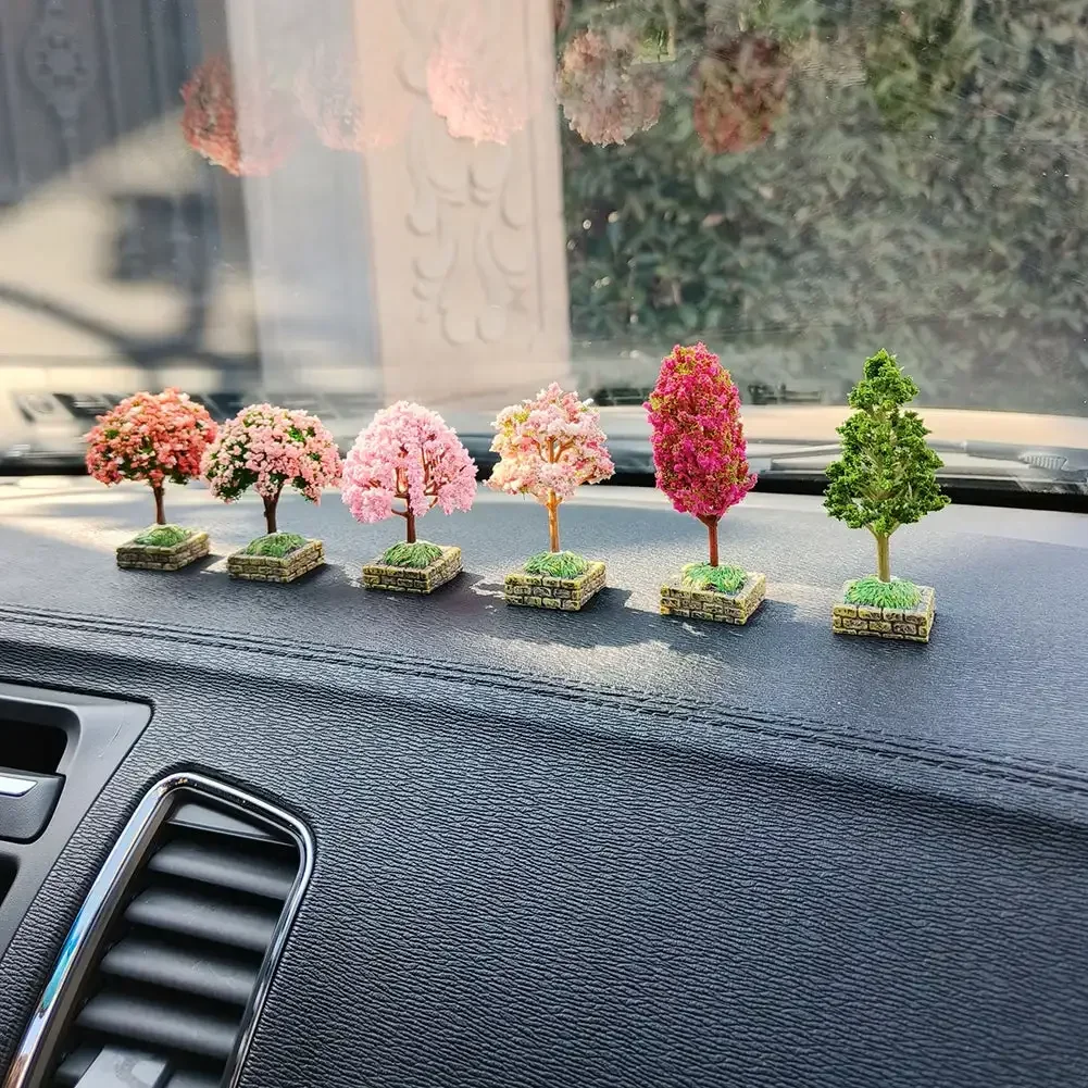 New Car Mini Tree Simulated Flower Ornament Square Base Interior Accessories Center Console Decorations Mounted Plant Ornament