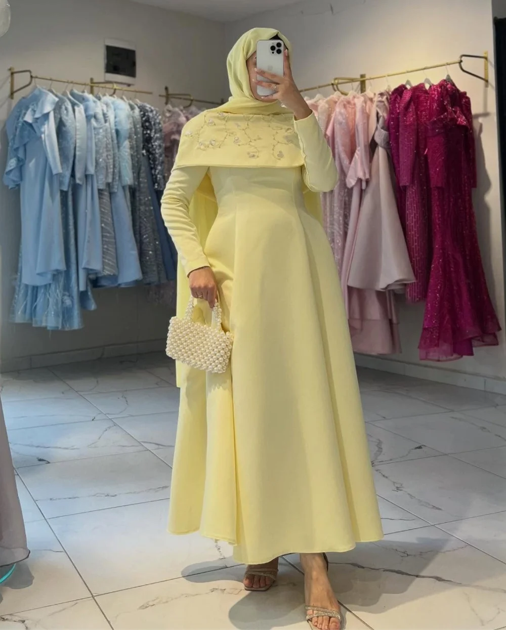 

Customized Classic Jersey Pleat Sequined Pattern A-line O-Neck Midi Evening Dresses Luxury 2025 Prom High Quality