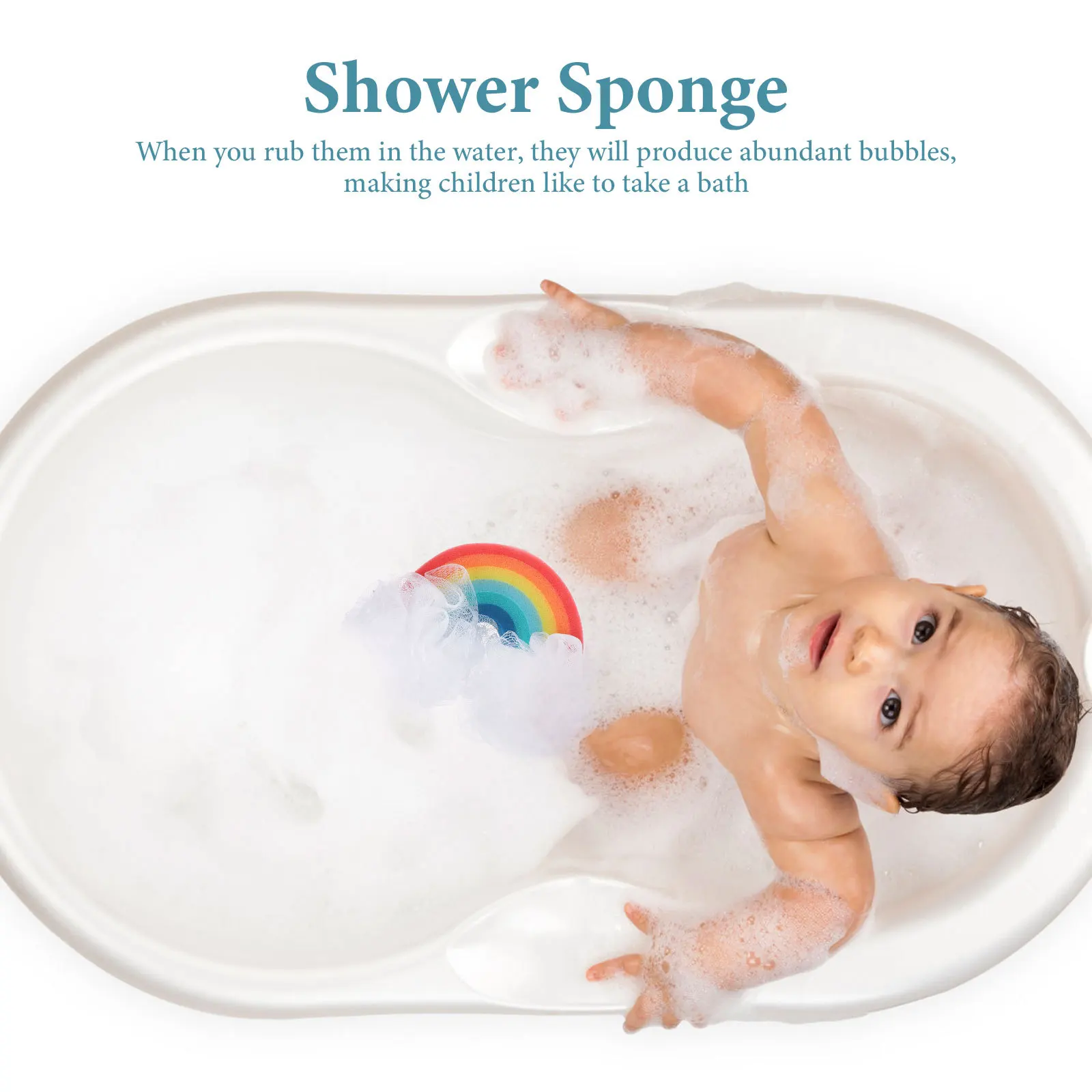 

3Pcs Children's Bath Sponge Rainbow Pattern High Quality PU Shower Sponge for Daily Exfoliation and Skin Massage Bathing