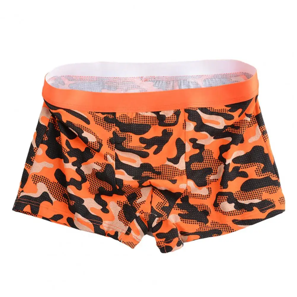 Elastic Underpants Soft Breathable Quick Dry Men's Boxers Mid Waist Plus Size Camouflage Print Thin U Convex Anti-septic