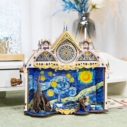 DIY 3D Metal Wooden Puzzle Model Building Kits Assembled Van Gogh Starry Night Jigsaw Puzzles With Light Girls Gifts Home Decor