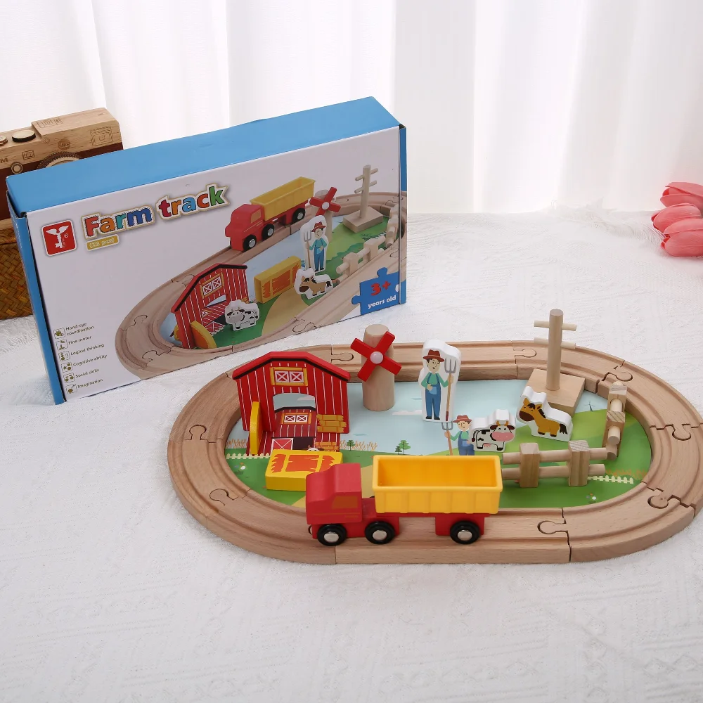 Drewniany pociąg na kółkach, zabawka edukacyjna dla dzieci, układanka, zestaw do składania, prezent urodzinowy dla chłopca i dziewczynki.