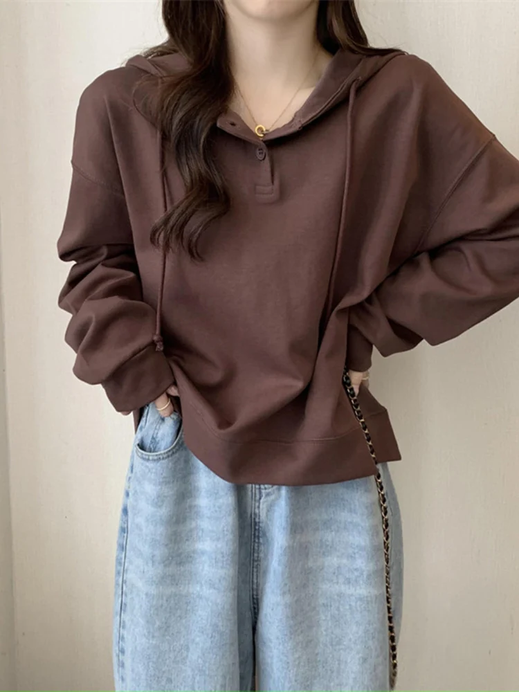 Spring Autumn Casual Loose Hooded Sweater For Women Korean Solid Long Sleeved Versatile Hoodies New Fashion Simple Female Tops