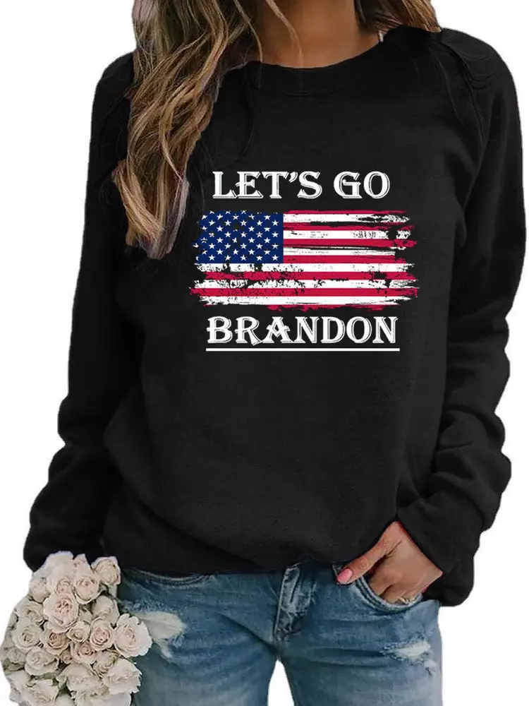 2025 جديد Let's Go Brandon الانتخابات طباعة طويلة Sve جولة Ne البلوز المرأة T الحلو Sle Fce البوليستر رداء علوي غير رسمي