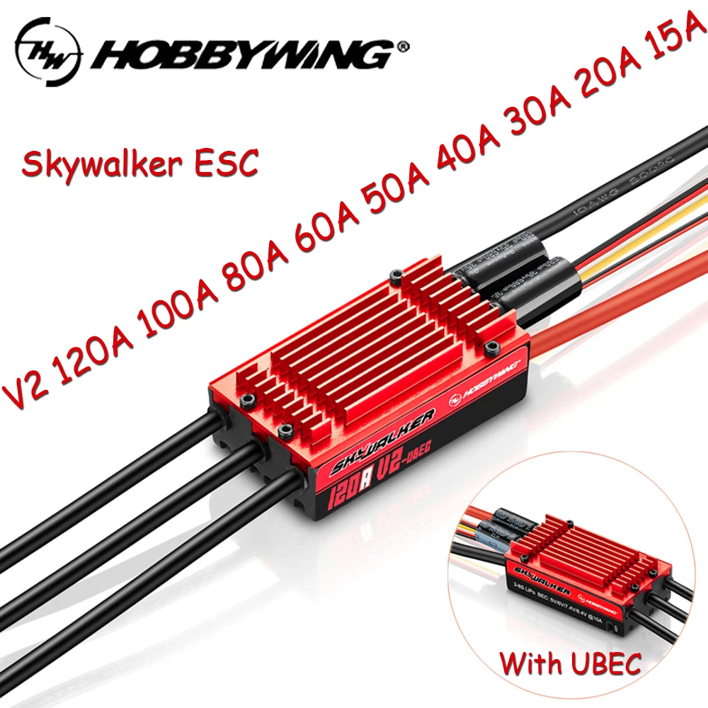 

Hobbywing Skywalker V2 120A 100A 80A 60A 30A Brushless ESC Speed Controller With UBEC For RC FPV Quadcopter Airplanes Aircraft
