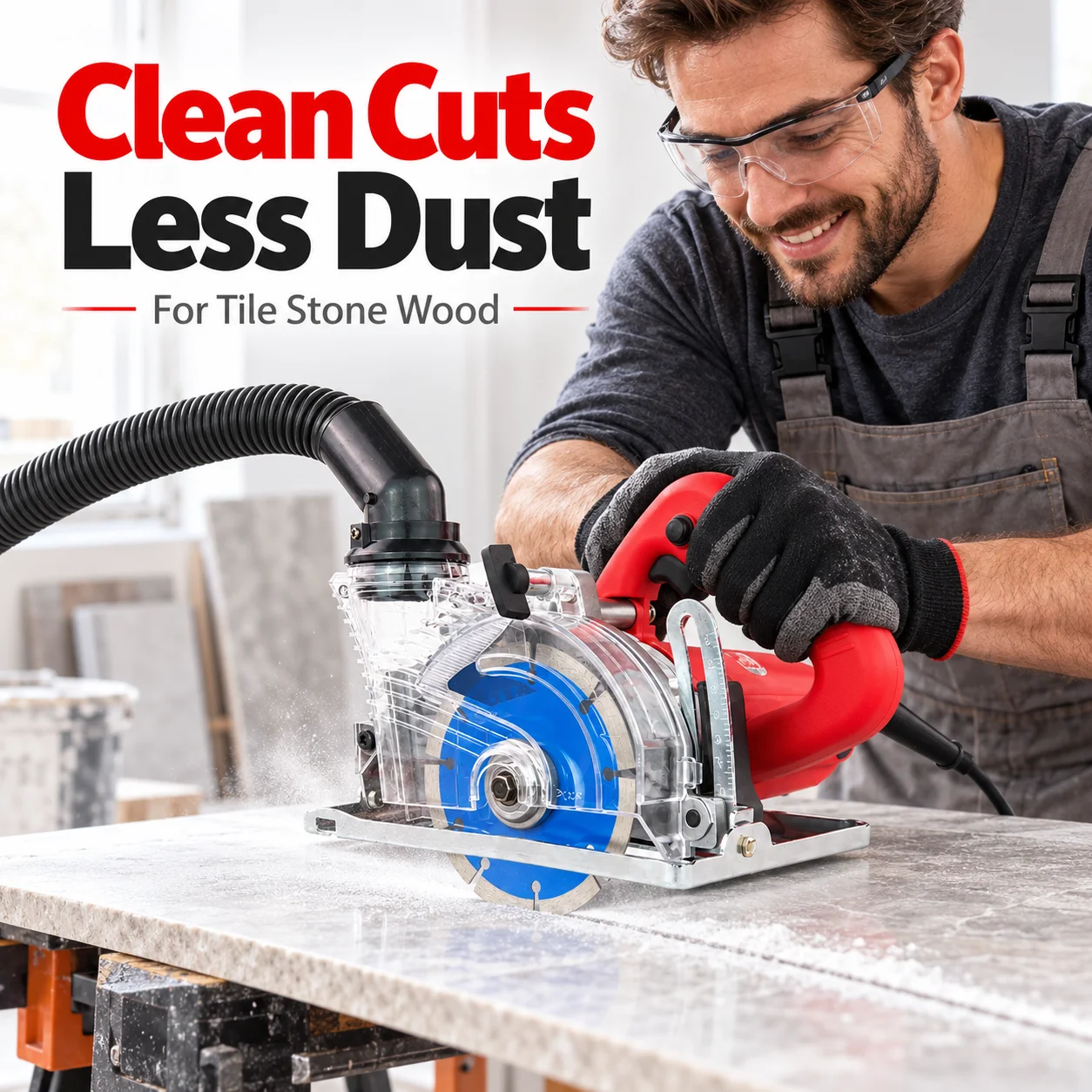 AOLIVIYA 1800W Dustless Circular Saw 125mm Tile Cutter Stone Cutter 45 Degree Bevel Quartz Wood Cutter Vacuum Dust Collection