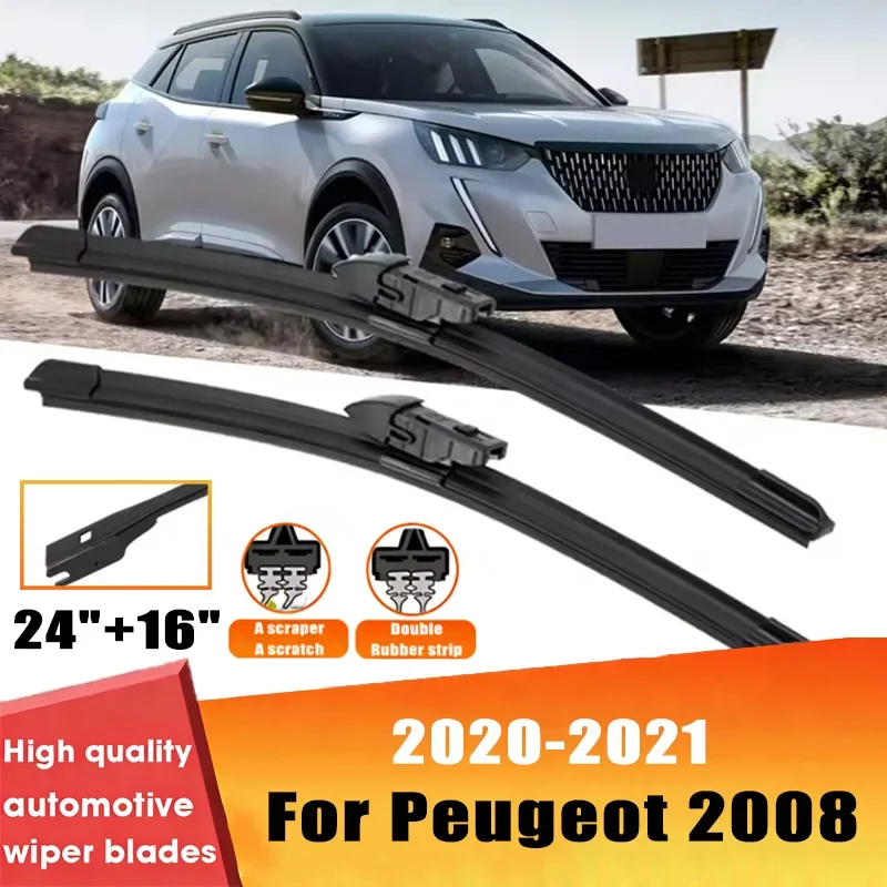 

2pcs Wiper Front Wiper Blades Set For Peugeot 2008 2020 2021 Windshield Windscreen Window 24"+16" Car Accessories