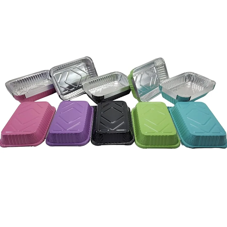 مقالي ملونة ضحلة مع غطاء لوح لتخزين المواد الغذائية والخبز بسعة 1.5 رطل، مقالي من رقائق الألومنيوم مثالية لـ Cooki
