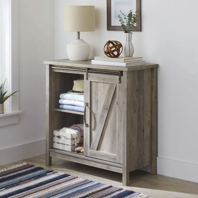 Modern Farmhouse Accent Storage Cabinet, Rustic Gray Finish,Two adjustable shelves,1