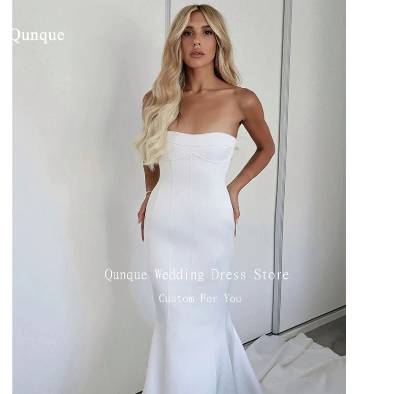 Qunque Morden Customized Mermaid Wedding Dresses For Woman Simple Sheath Satin Court Train Bridal Gowns New Vestido De Novia