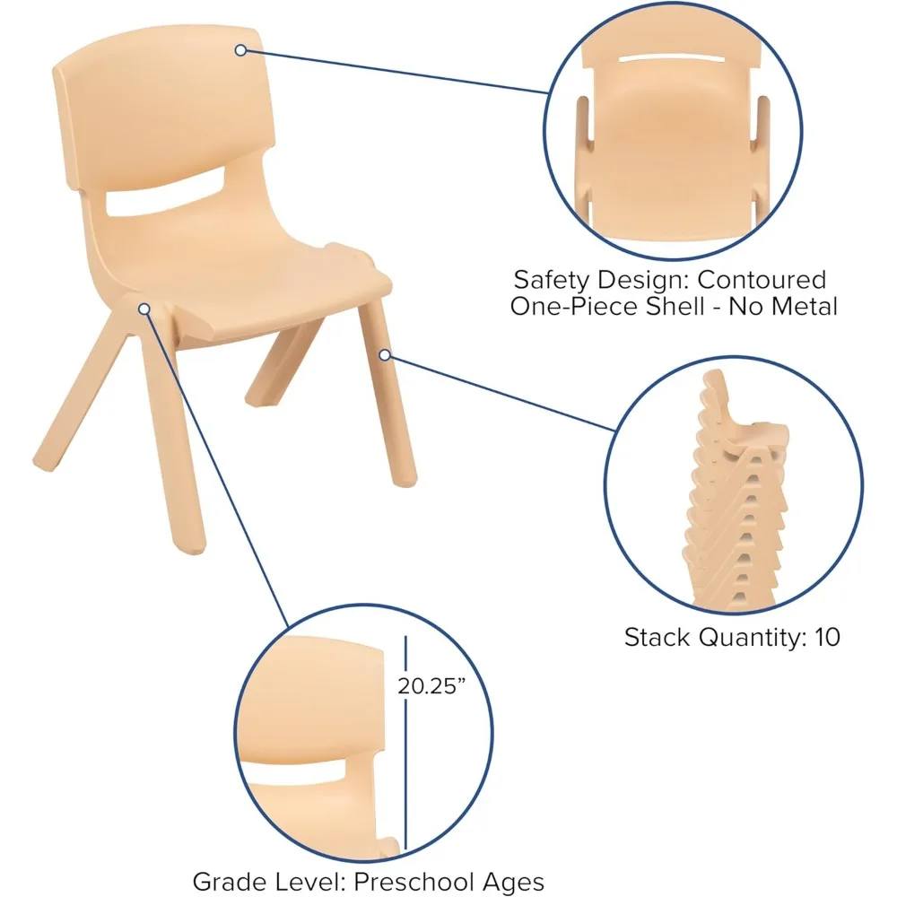 Ensemble de table d'activité réglable en plastique, chaise empilable de salle d'irritation, profilée, polypropylène monobloc, recommandé, 24 po, 10.5 po, 4 chaises