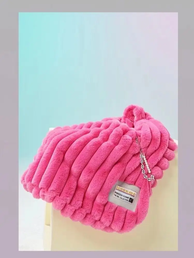Stylish Winter Warm Faux Fur Tote Bags Women Cute Soft Plush Handbags Chic Furry Fluffy New Purse Large Versatile Trendy Shopper
