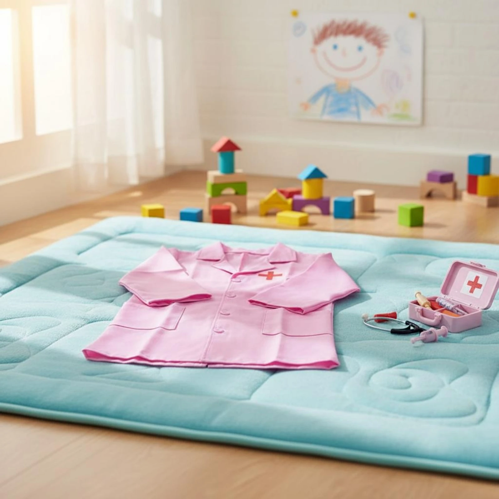子供用ドクターコスチューム長袖ドクターコートコスチューム医療ロールプレイ衣装膝丈ノッチドラペル