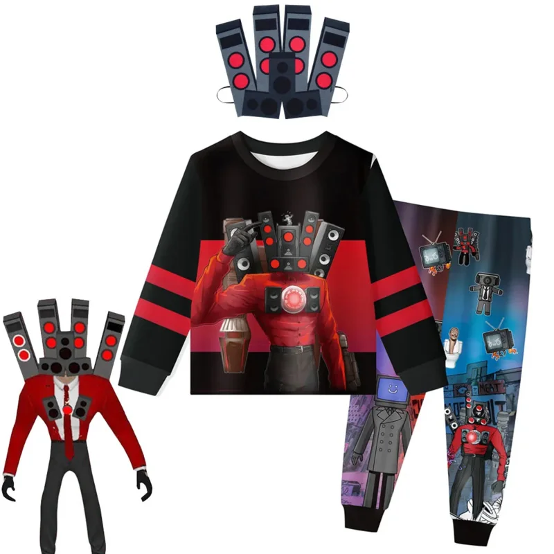 AIAI 2025Skibidi Audio Man Costume Kids Tantai Cosplay Clothing 3pcs Boy Girl Skibidi Toilet Christmas Halloween Masquer