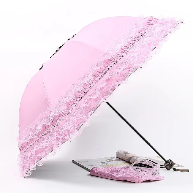 

Luxurious Three-Fold Women's Wedding Lace Sunshade Umbrella Automatic Classic Luxury Pongee Nylon Plastic for Business Travel