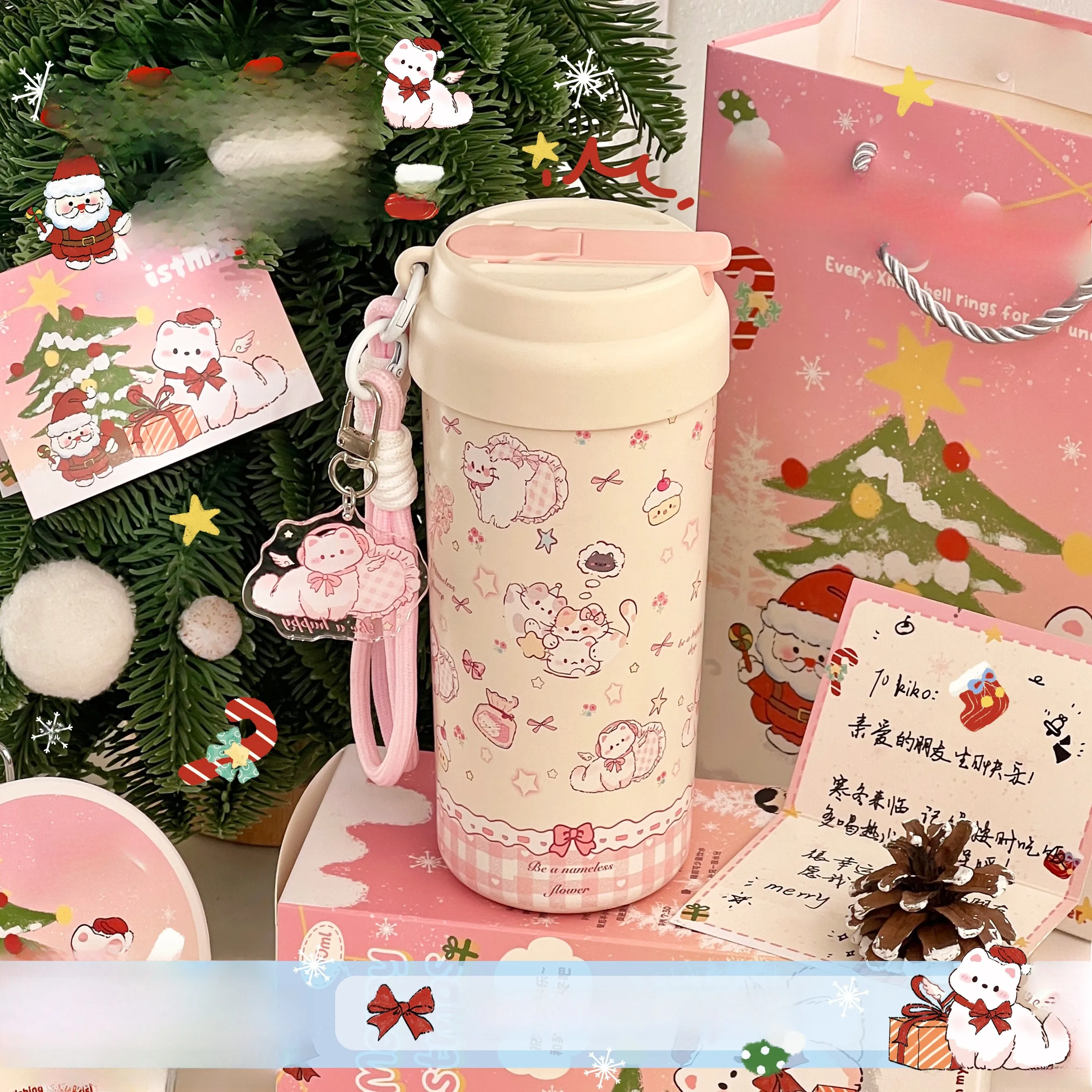 

Large Capaci Pink St Thermos Cup Cisas Birthday Gift for Girls Stainl Steel Cerc Coated Insulated Water Bo...