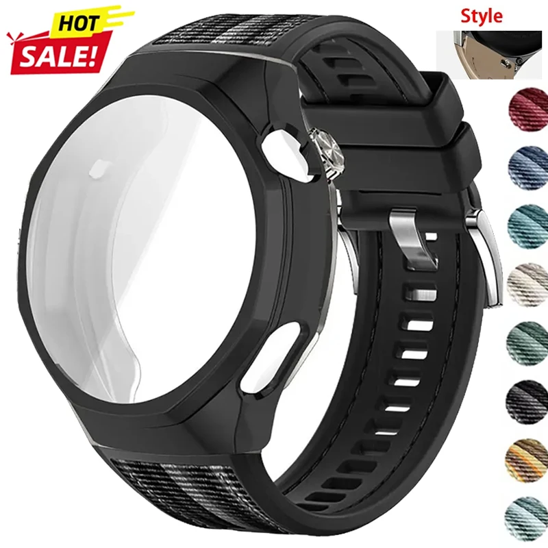 TPU-Hülle + Armband für Huawei GT6 Pro 46 mm, weiches Silikon + Nylon gewebtes Armband mit TPU-Schutz, Stoßstangen-Shell-Abdeckung