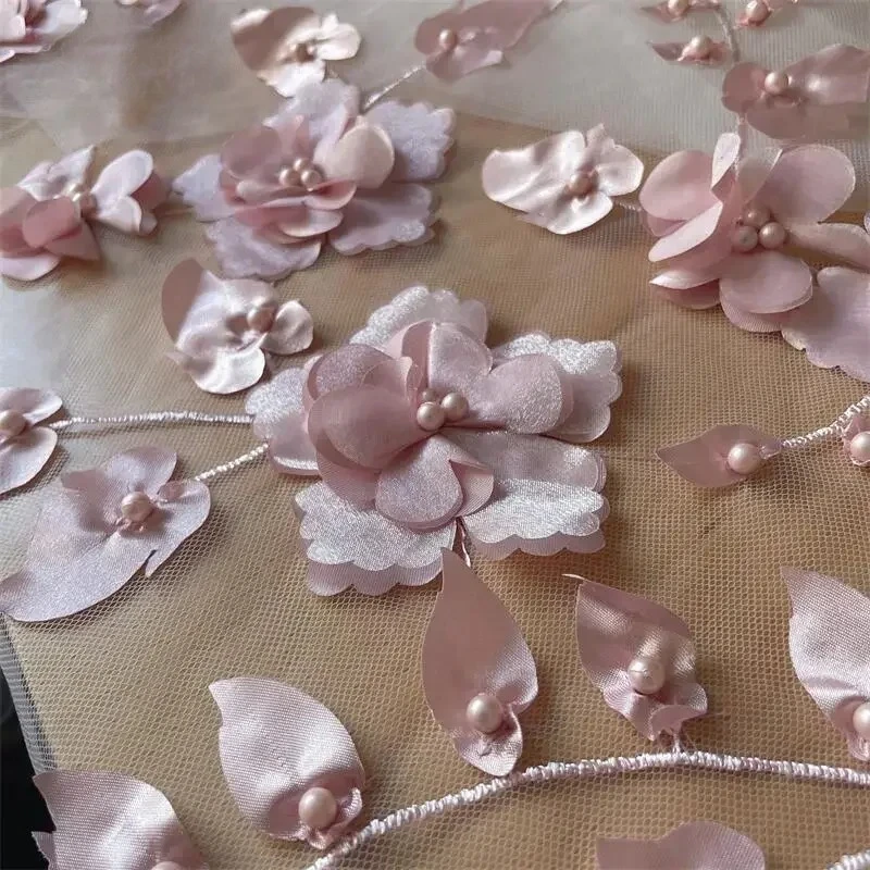 

16 Color Beads 3D Flower Lace Fabric. Wedding Dress DIY Children's Clothing Sewing Fabric Background Decoration Accessories