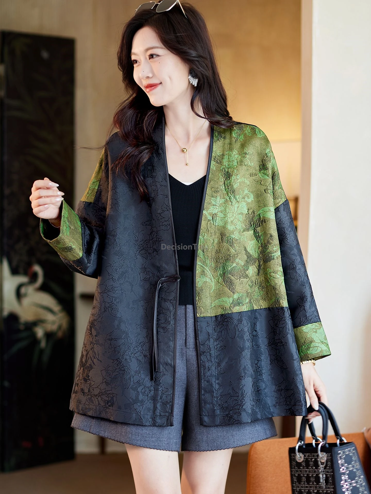 

2025 trendy irregular patchwork chinese jacquard top advanced sense temperament women's tang suit coat loose leisure daily coat