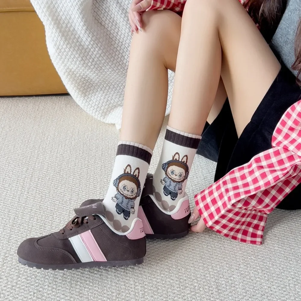 LABUBU-Chaussettes longues en coton de dessin animé, accessoire d'écolière, chaud à la maison, cadeau de festivals, automne et hiver, Kawaii, mignon