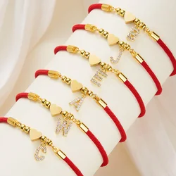 26 Initial Letters Stainless Steel Love Heart Bracelets For Women Pave Zircon A-Z Alphabet Adjustable Bracelet Birthday Jewelry