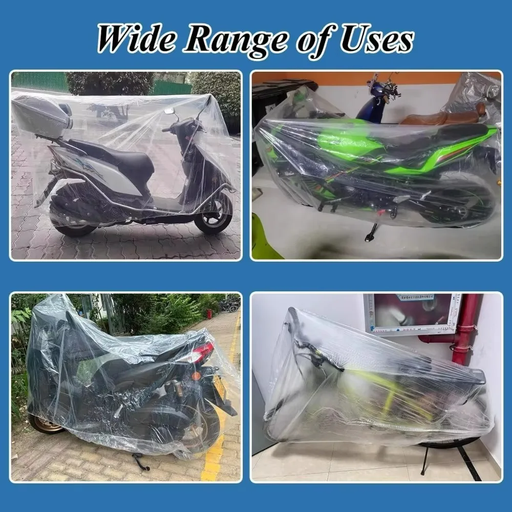 Disposable Motorcycle Cover 220*300cm Thickened PE Film Portable Transparent Electric Scooter Rainproof Dust Prevention Cover