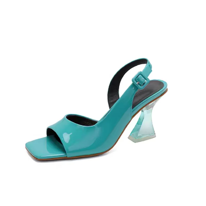

Women Summer Shoes Strange Transparent Heel Pumps Peep Toe Sandals Designer Popular Shoes Pink Blue Party Wedding Footwear