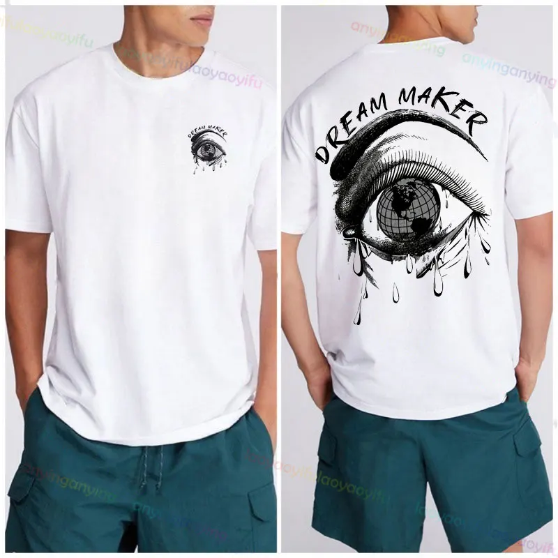 Dream Maker & Tear Droping Eye Graphic Printed Y2K Tops Unisex Stylish T Shirt Casual Crew Neck Short Sleeve Streetwear Tee