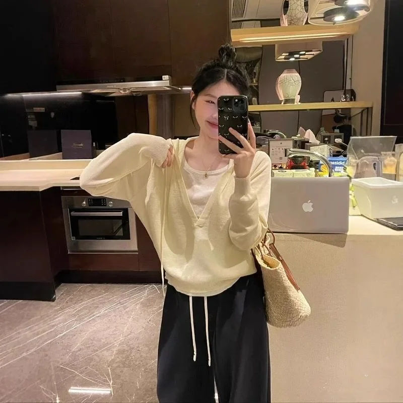 

Свободная корейская толстовка с капюшоном, женская тонкая лоскутная толстовка, повседневная удобная верхняя одежда на весну и осень