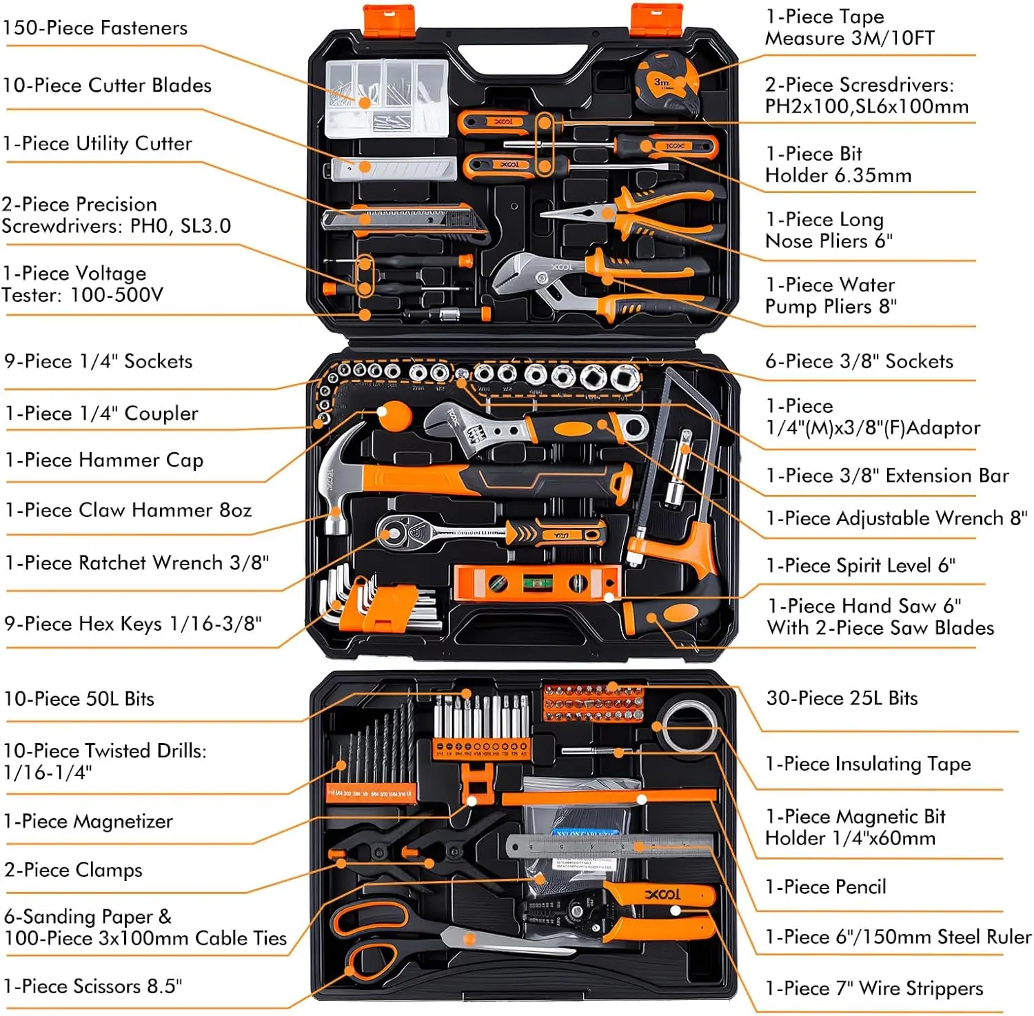 

368 household repair kits with drawer kit, including hammers, pliers, screwdrivers, and wrenches